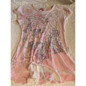 Beautees Girls Sz. M White & Pink Knit Butterfly Design Dress. Soft, Cute